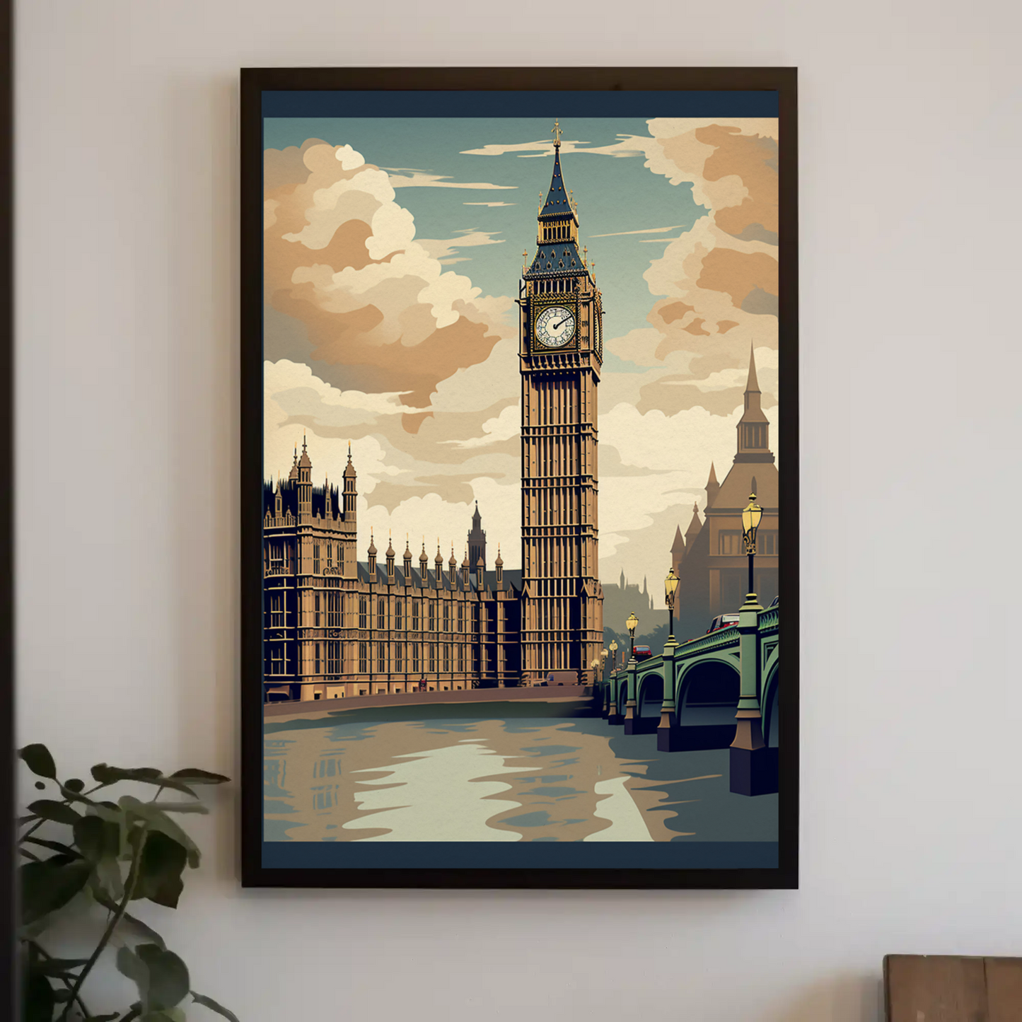 London Big Ben Westminster Bridge River Thames Travel Poster