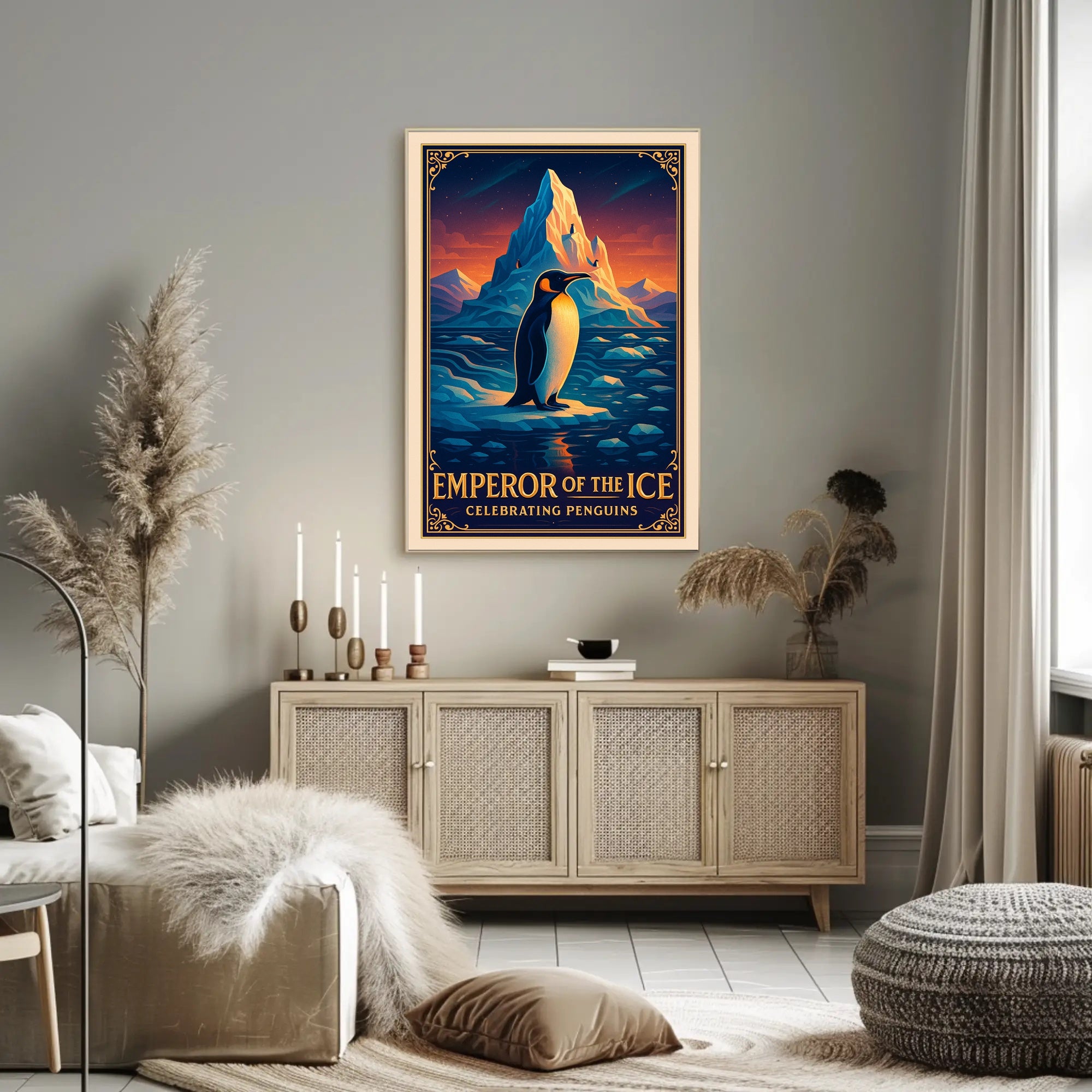 Emperor Penguin Majesty in Icy Landscape Animal Poster