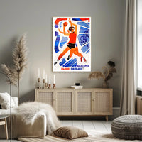 Dynamic Female Athlete Vintage Sports Propaganda Poster