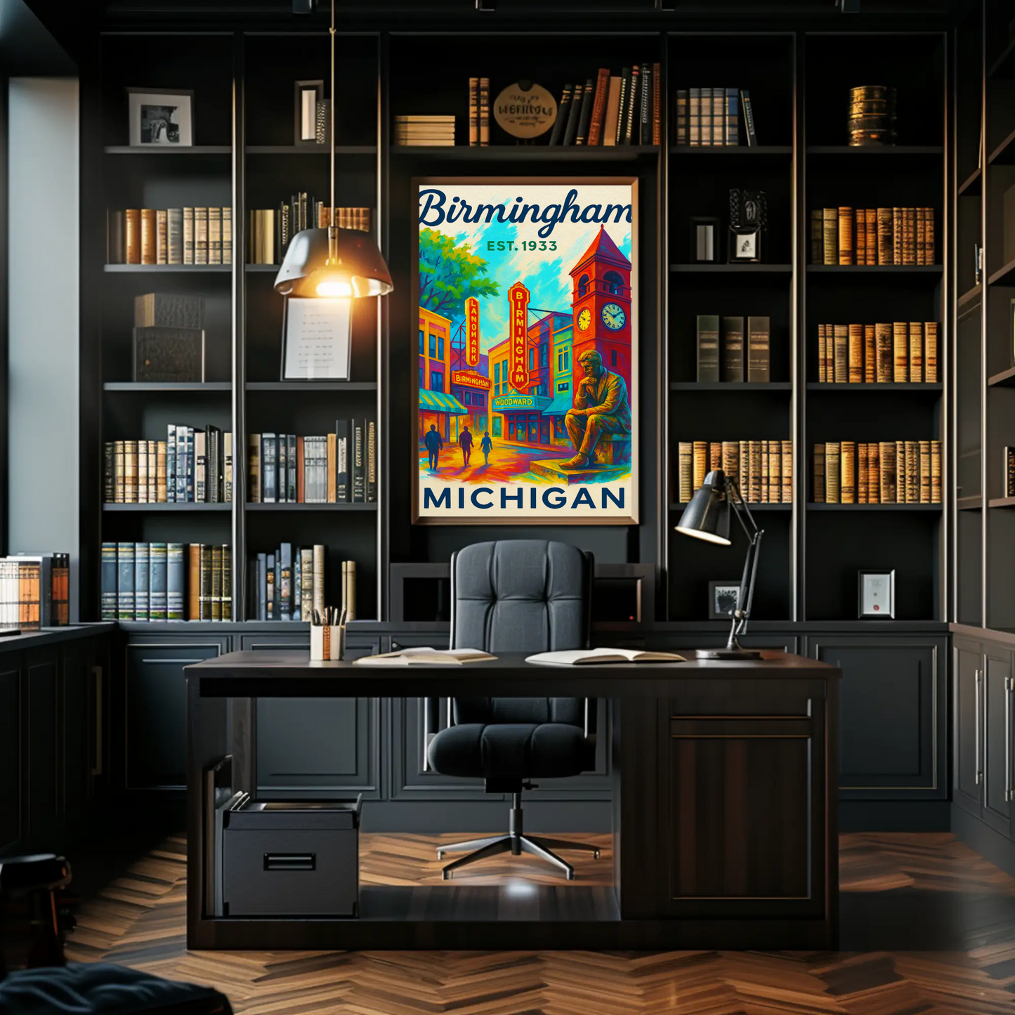 Birmingham Michigan Est. 1933 Wall Art Vintage Travel Poster