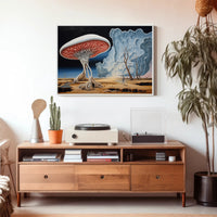 Surreal Landscape with Skeletal Wanderer Fantasy Poster