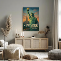 New York Statue of Liberty City Poster Vintage Wall Art