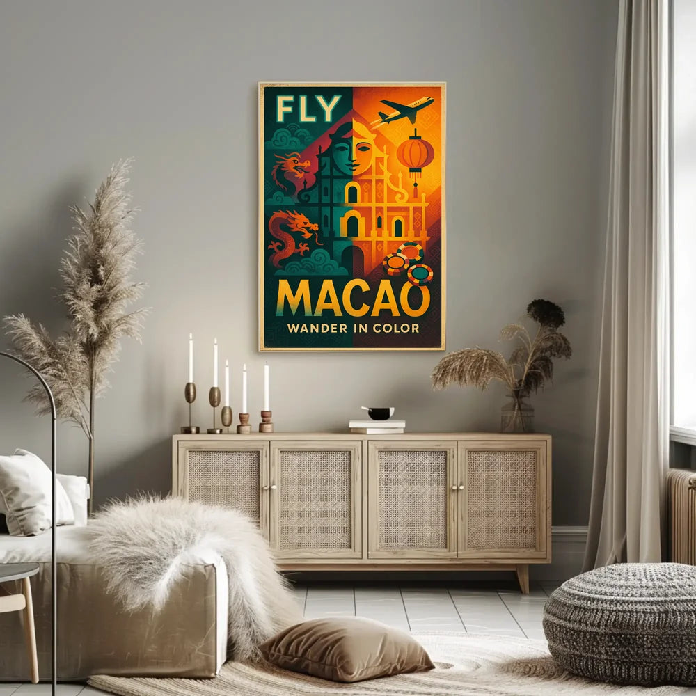 Fly Macao Travel with Vibrant Cultural Adventure Travel Poster PosterGoat