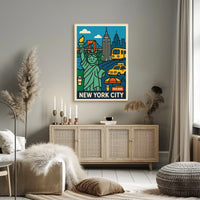 New York City Poster Vintage Cityscape Skyline Wall Art