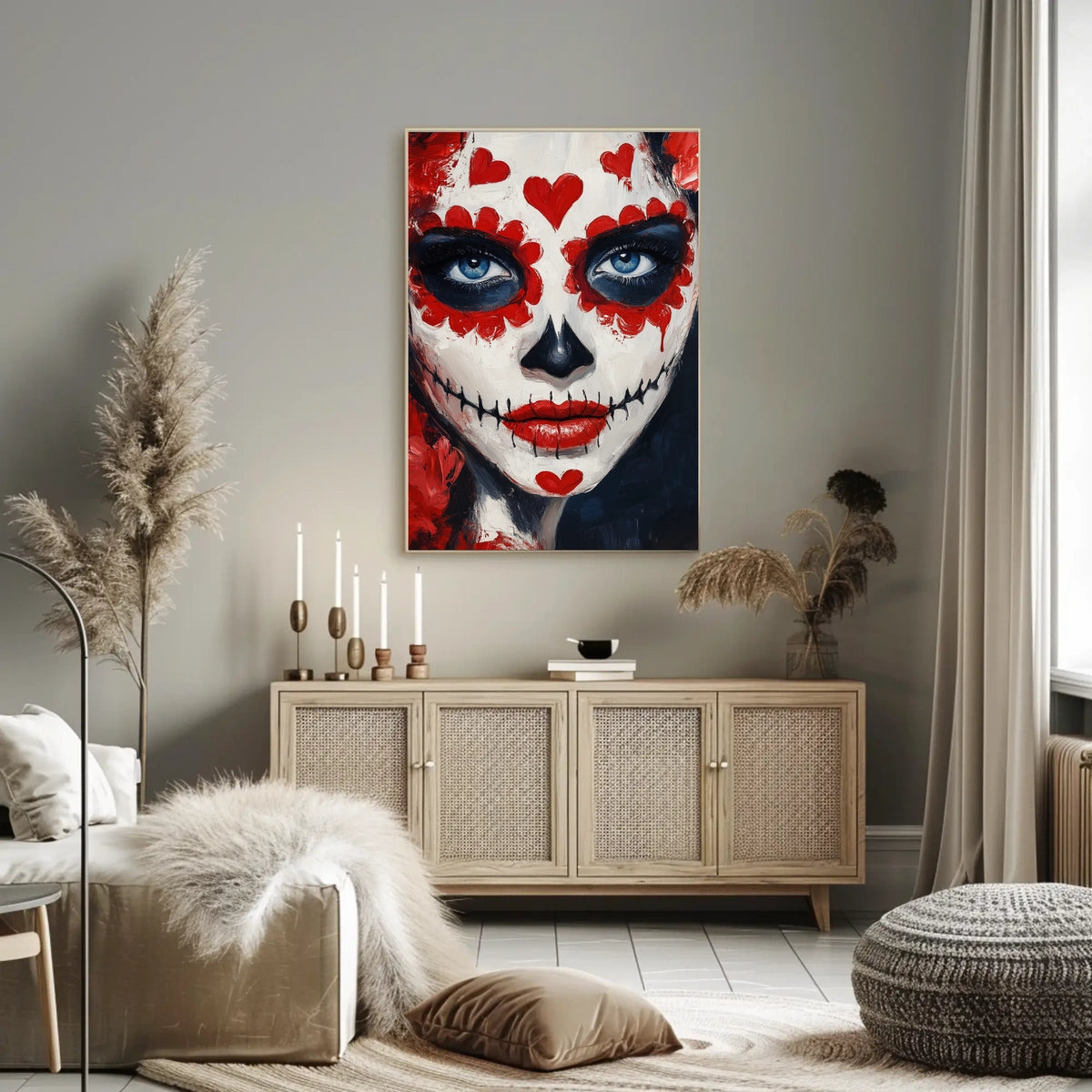 Day of the Dead Face Face Makeup Red Hearts Poster