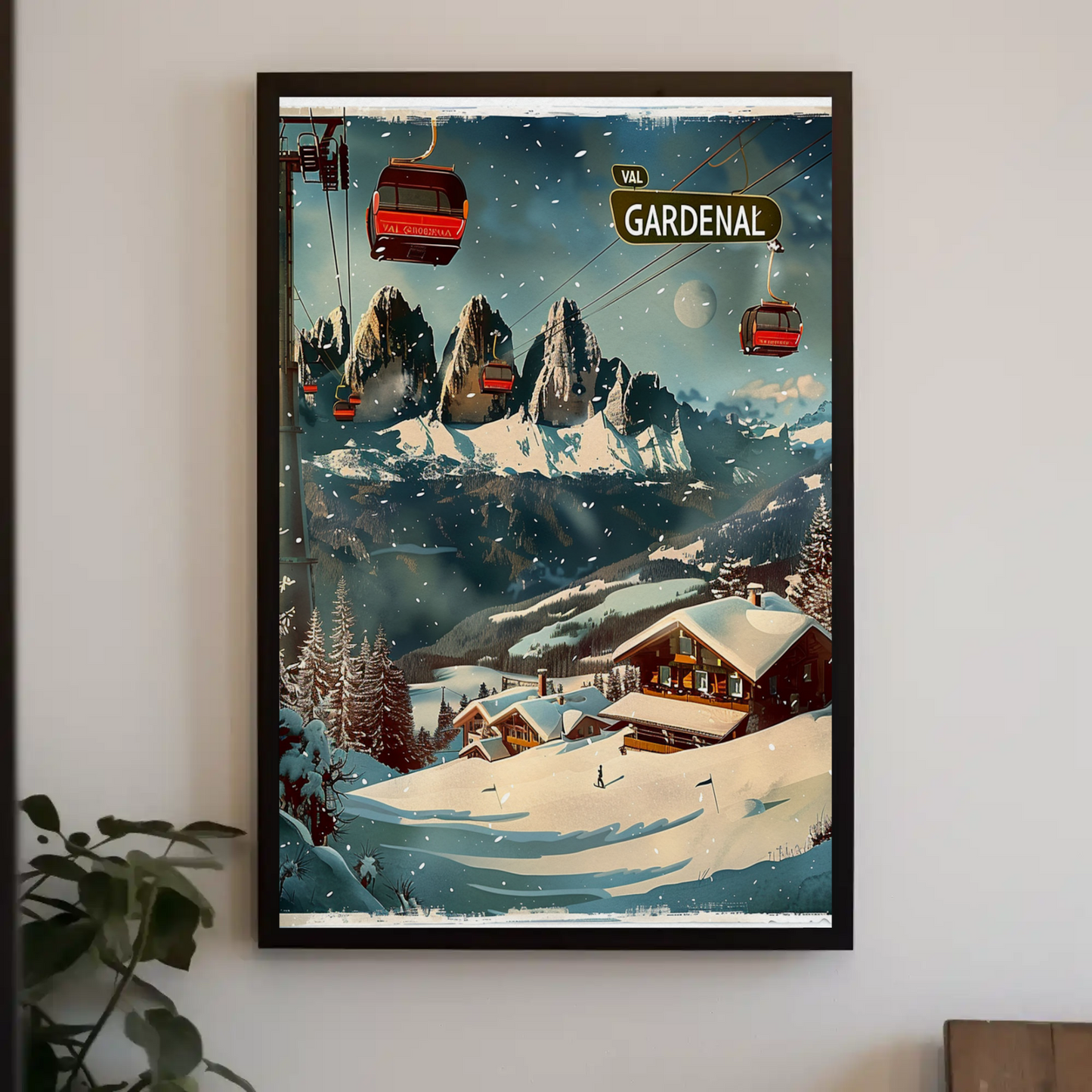 Val Gardena Italy Ski Resort Winter Travel Poster