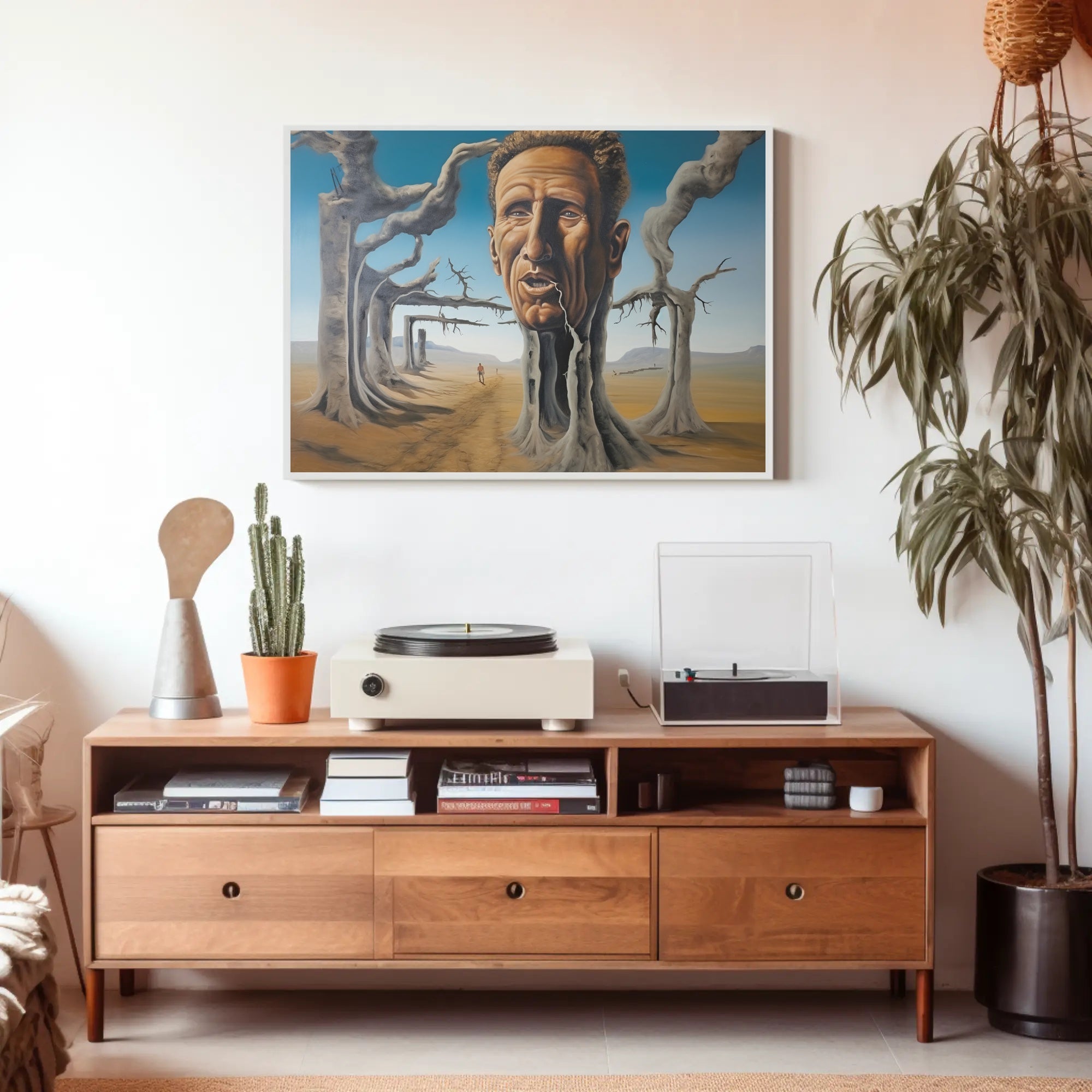 Surreal Desert Landscape with Human-Tree Hybrid - Artistic Poster