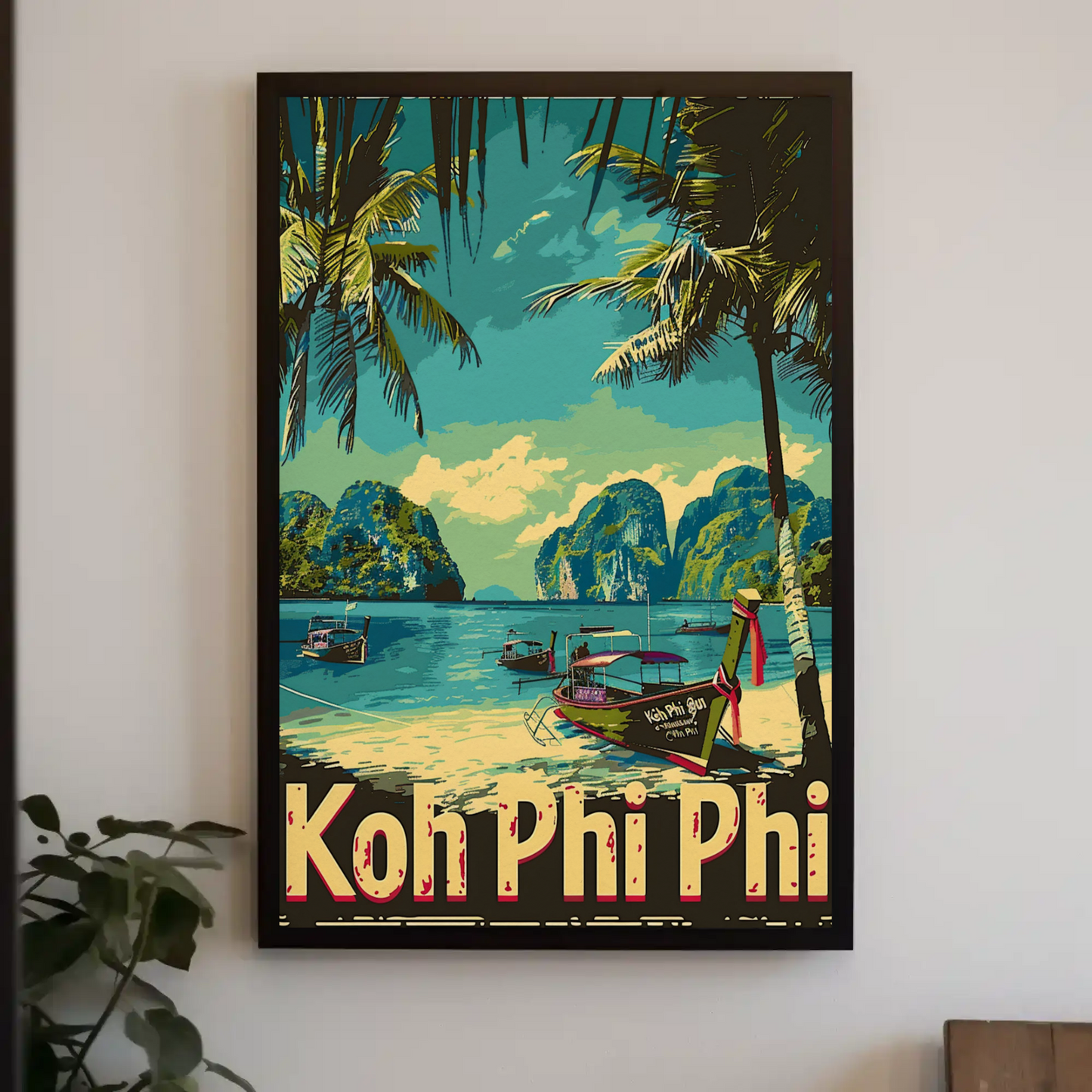 Koh Phi Phi Longtail Boats Thailand Travel Poster