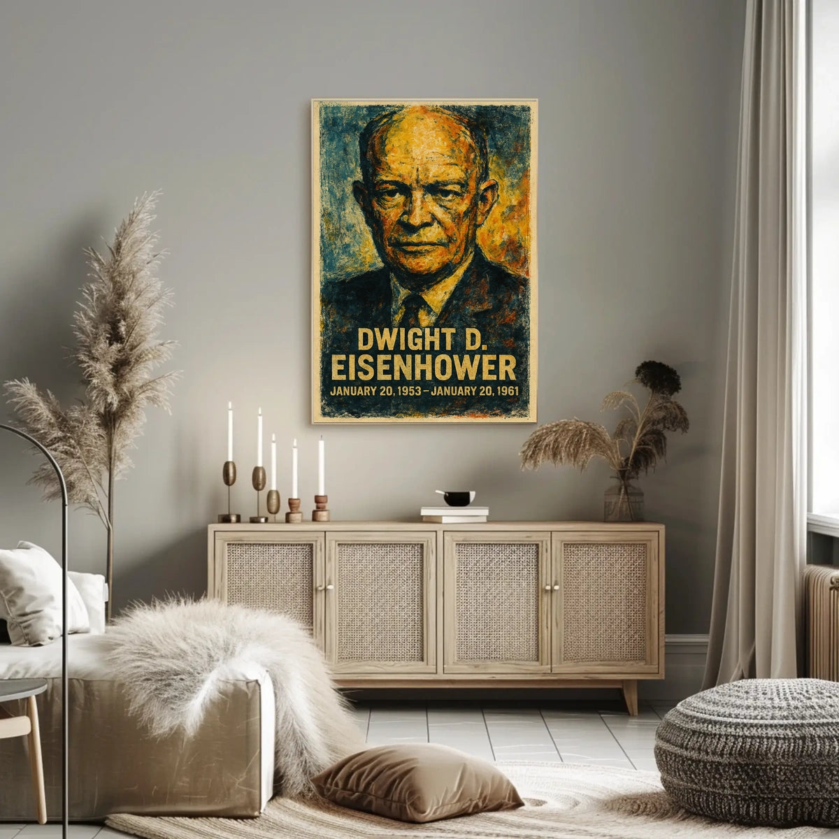 Eisenhower Presidential Portrait Historical Impressionism Vintage Ads Patriotic Collector Poster