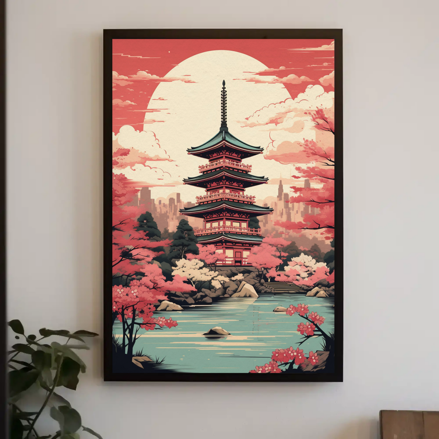 Cherry Blossom Temple Japan Spring Harmony Travel Poster