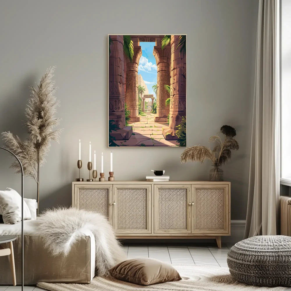 Ancient Egyptian Temple Scene Vibrant Digital Art Poster
