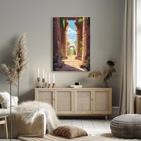 Ancient Egyptian Temple Scene Vibrant Digital Art Poster