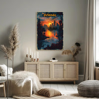 Orlando Sunset Skyline Art in Travel Poster
