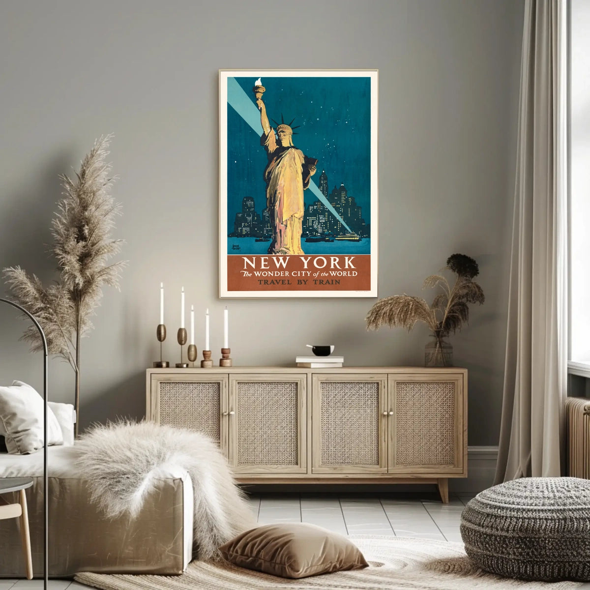 New York City Travel Spotlight Poster Vintage Wall Art