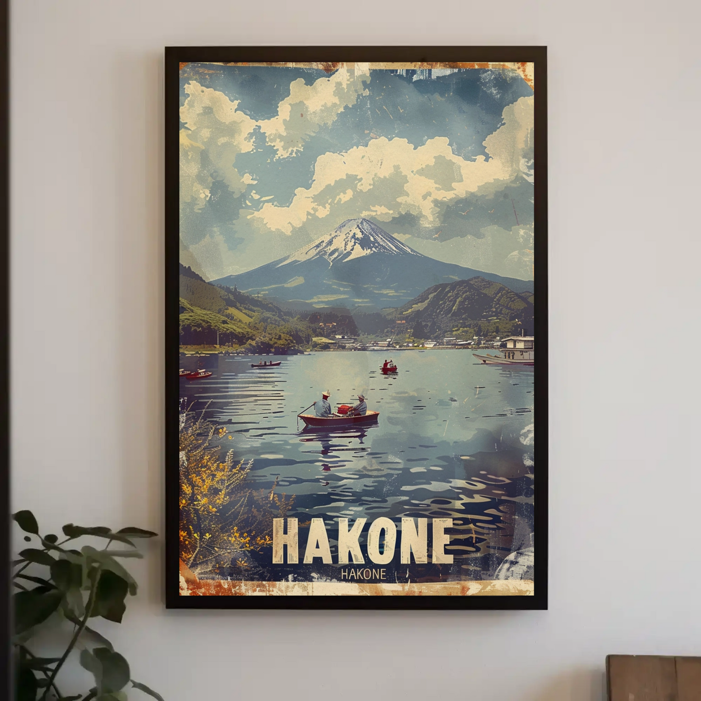 Hakone Japan Lake Mount Fuji Boats View Travel Poster