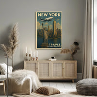 New York City Skyline Poster Vintage Travel Wall Art
