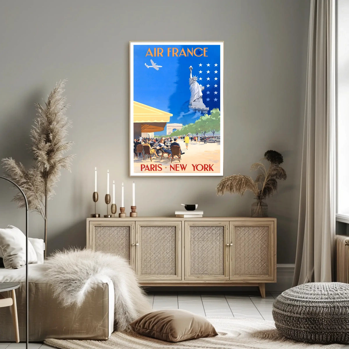 Air France Travel Poster Vintage Paris New York Wall Art