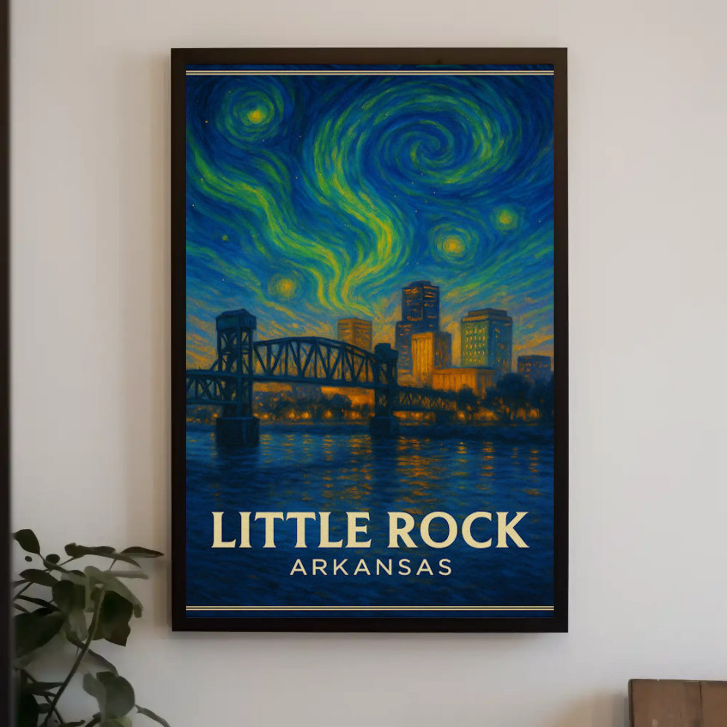 Little Rock Arkansas Bridge Skyline Starry Night Travel Poster