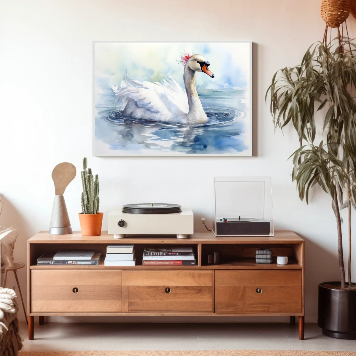 Graceful Swan in Watercolor Poster