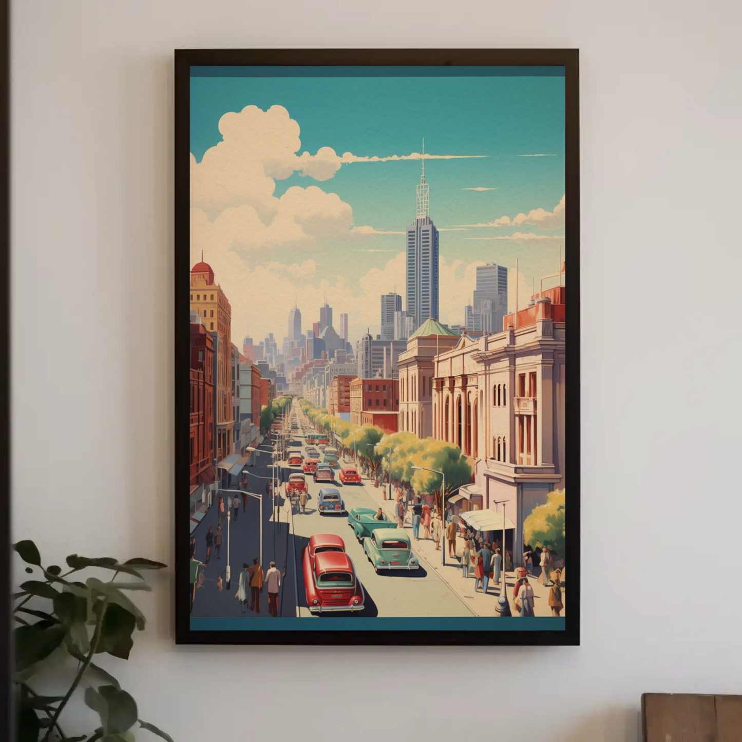 Melbourne Cityscape Vintage Skyline Street Travel Poster