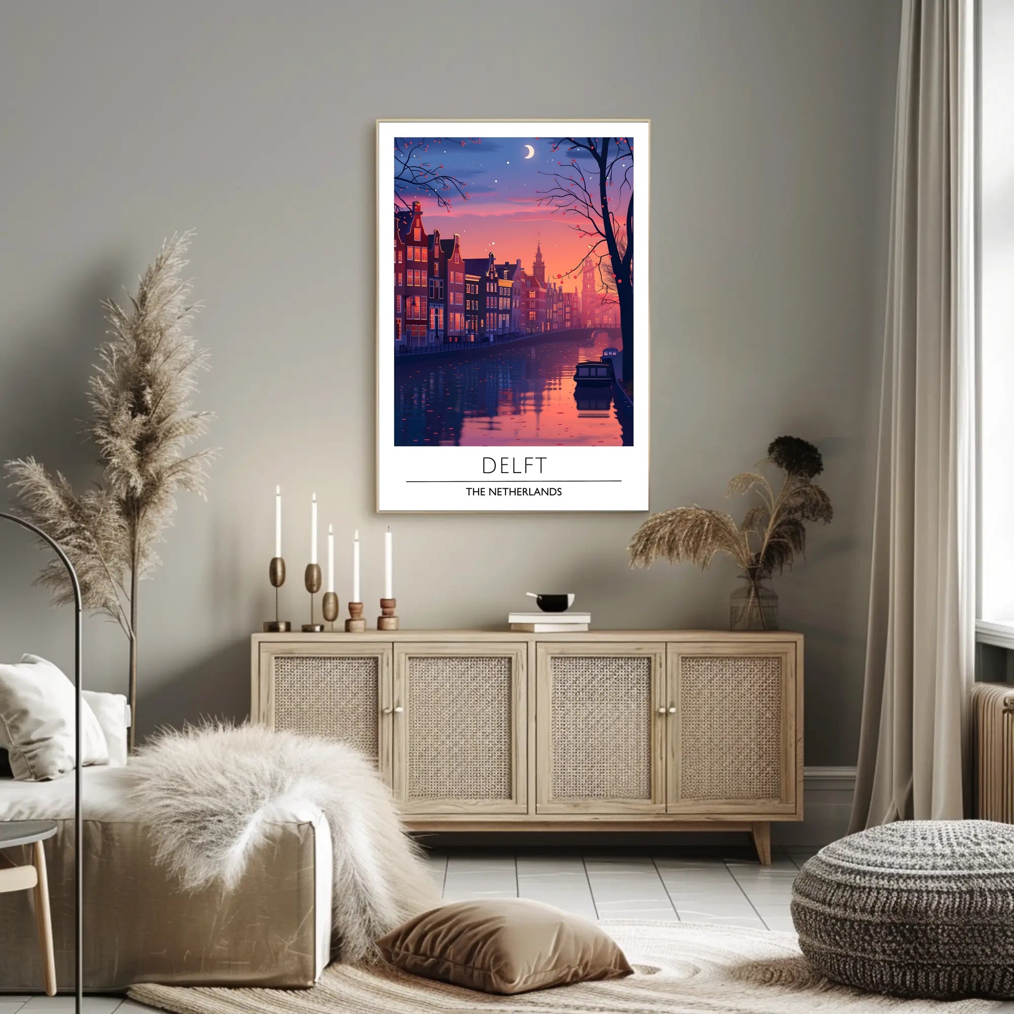 Serene Evening Scene of Delft Urban or Cityscape Poster