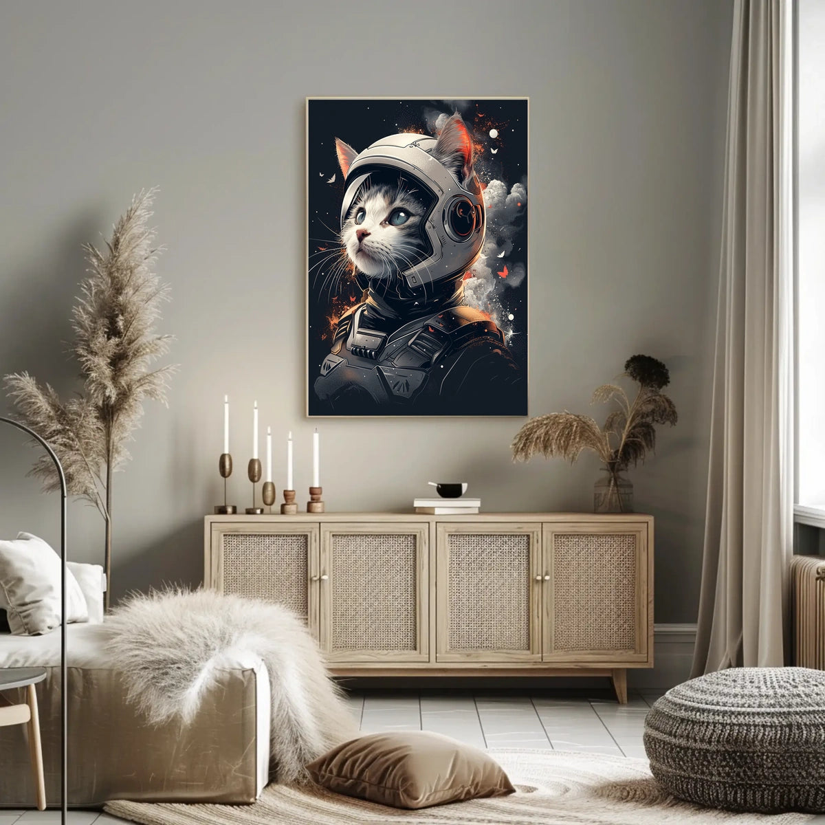 Cosmic Catventure Dreamy Surrealism Digital Painting Poster