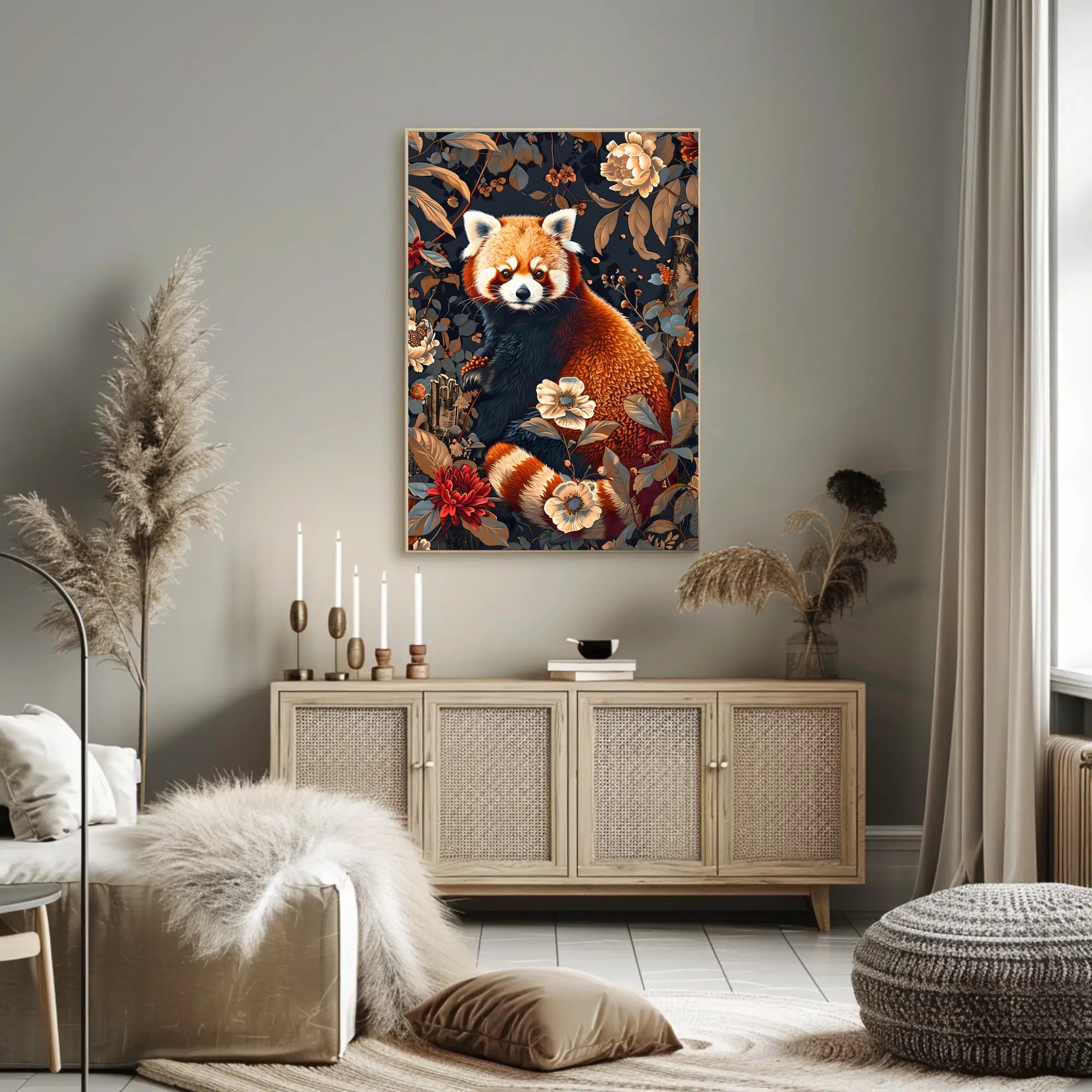 Red Panda in Bloom Wall Art Print