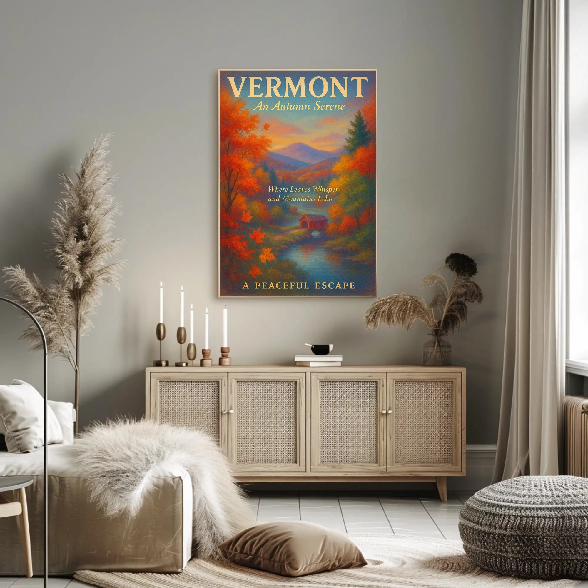 Vermont Autumn Serene Poster Vintage Landscape