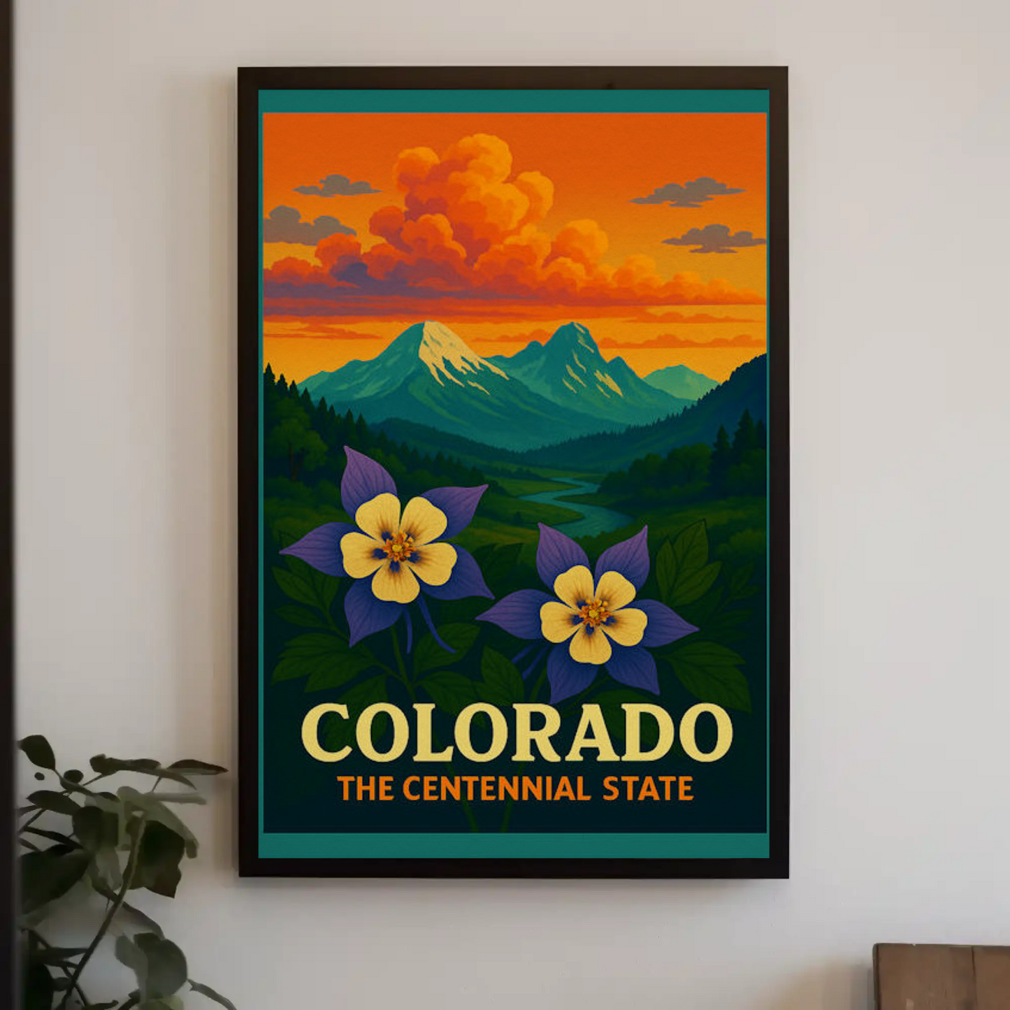 Colorado Centennial State Flowers Sunset Travel Poster