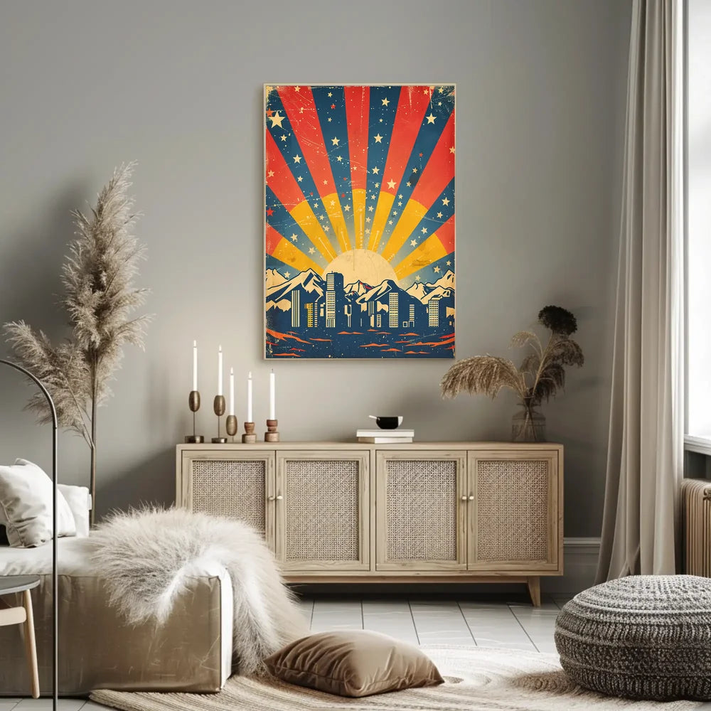 City Skyline Retro Poster: Hopeful Urban Sunrise