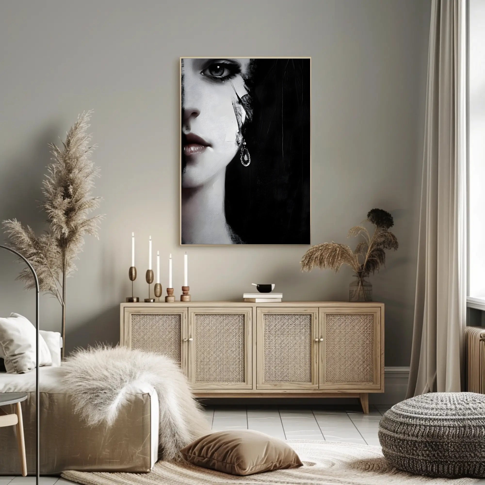 Striking Surreal Portrait Black & White Artistic Poster PosterGoat