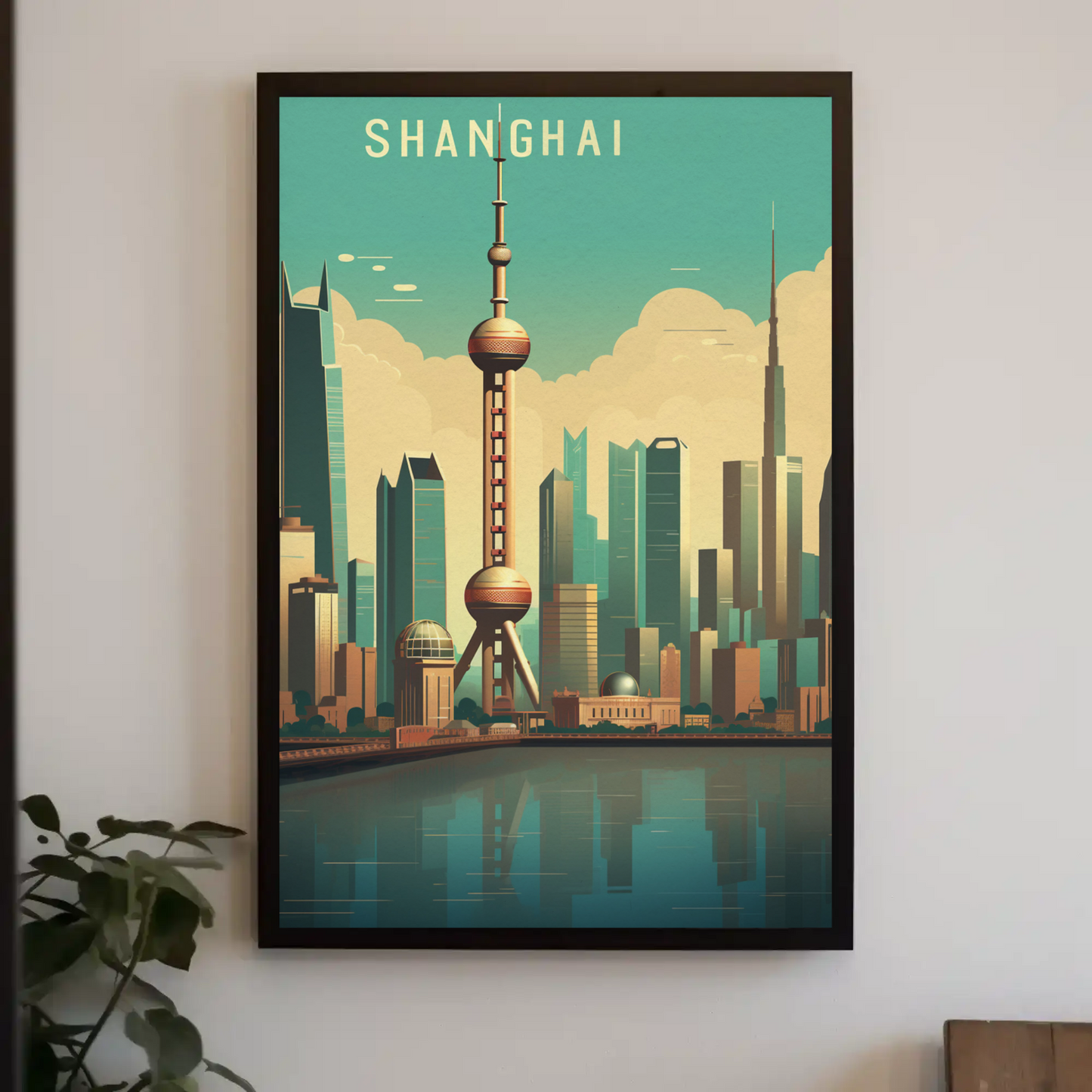 Shanghai China Futuristic Skyline Reflection Travel Poster