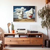 Surreal Sculpted Faces in Desert Landscape Artistic Poster