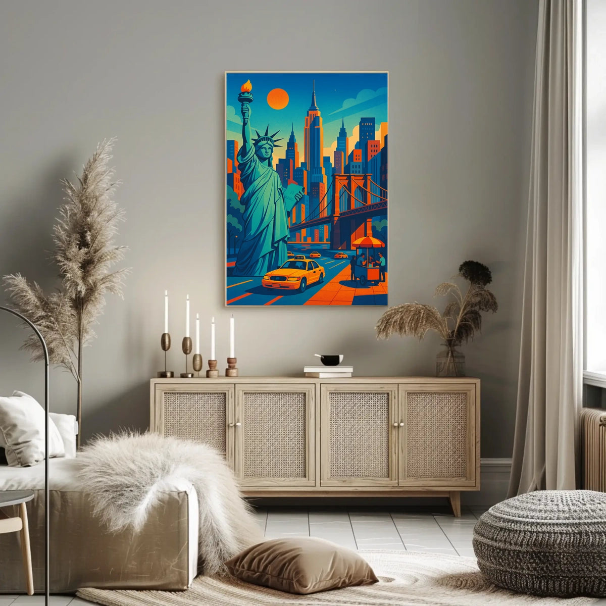 New York City Skyline Poster Retro Vibrant Wall Art