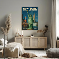 New York City Landmarks Skyline Poster Retro Wall Art