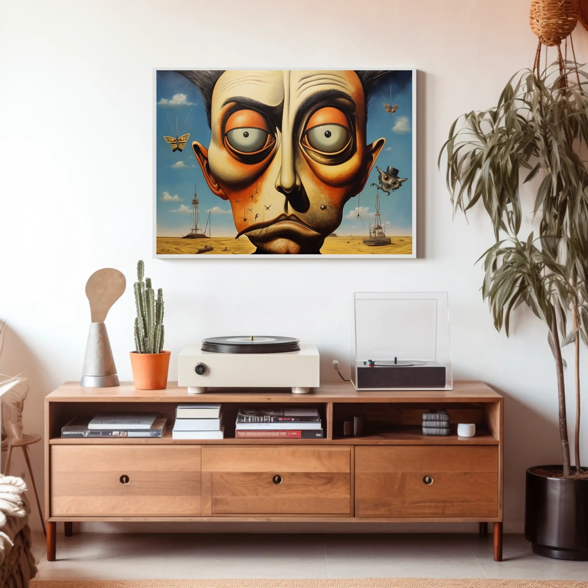 Surreal Face and Whimsical Desert Artistic Poster