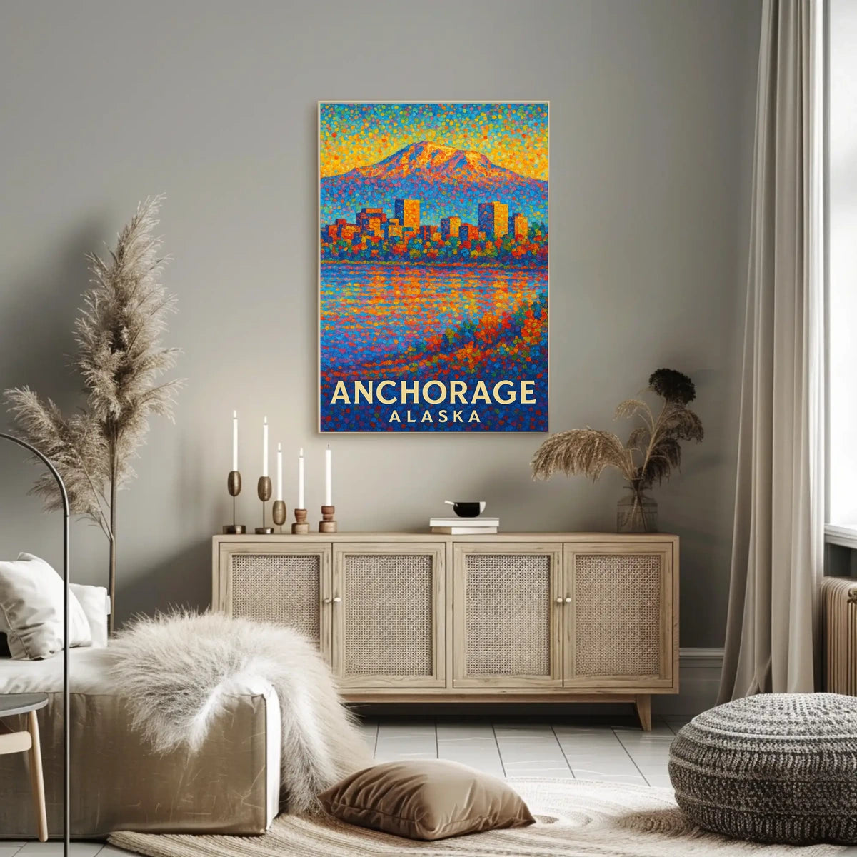 Anchorage Cityscape Vibrant Pointillist Poster