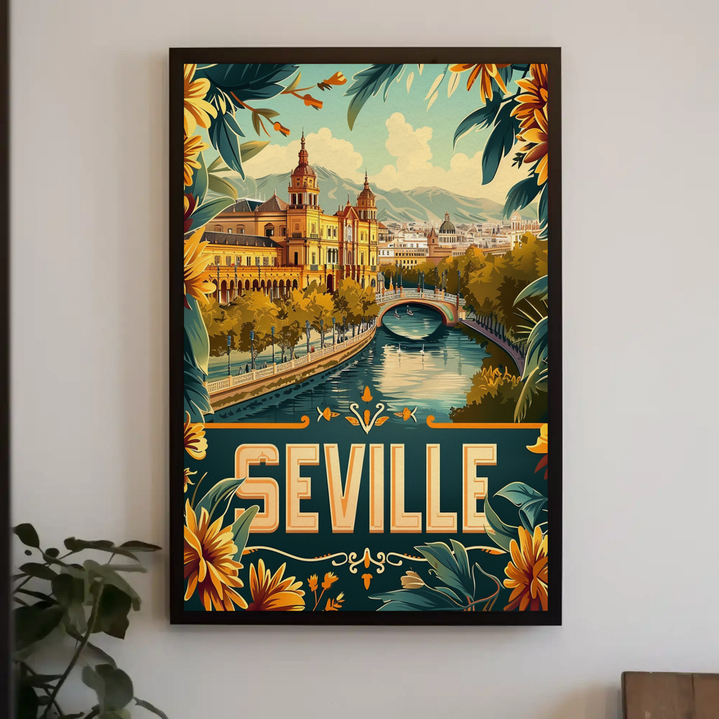 Seville Spain Cathedral and River Travel Poster