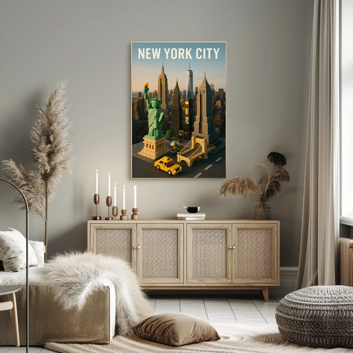 New York City Poster Modern Whimsical Toy Brick Wall Art