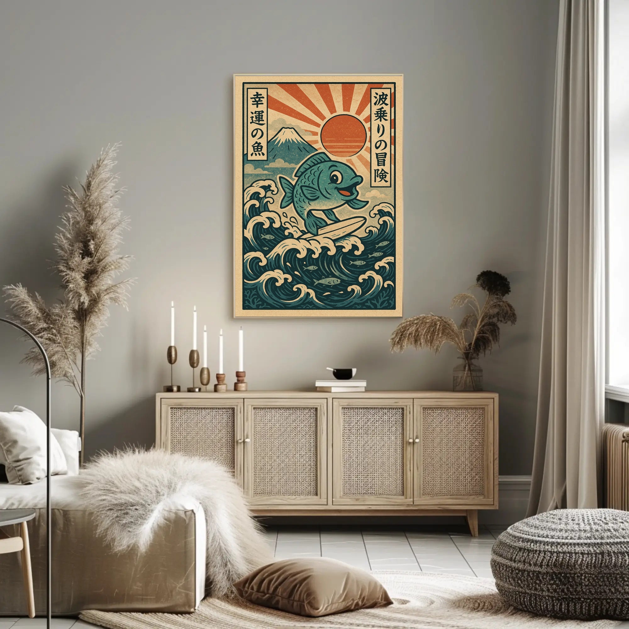 Surfing Fish Adventure Poster PosterGoat