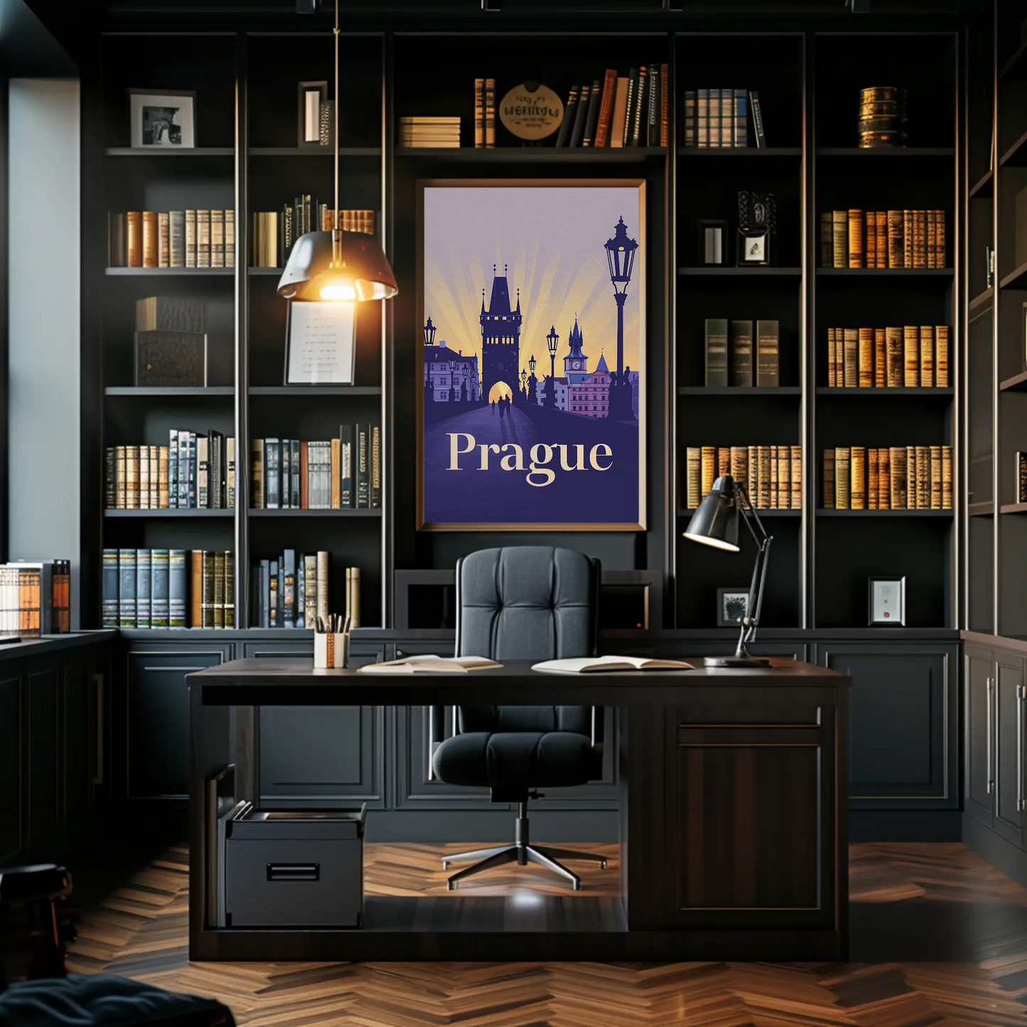 Prague Charles Bridge Sunset Silhouettes Poster