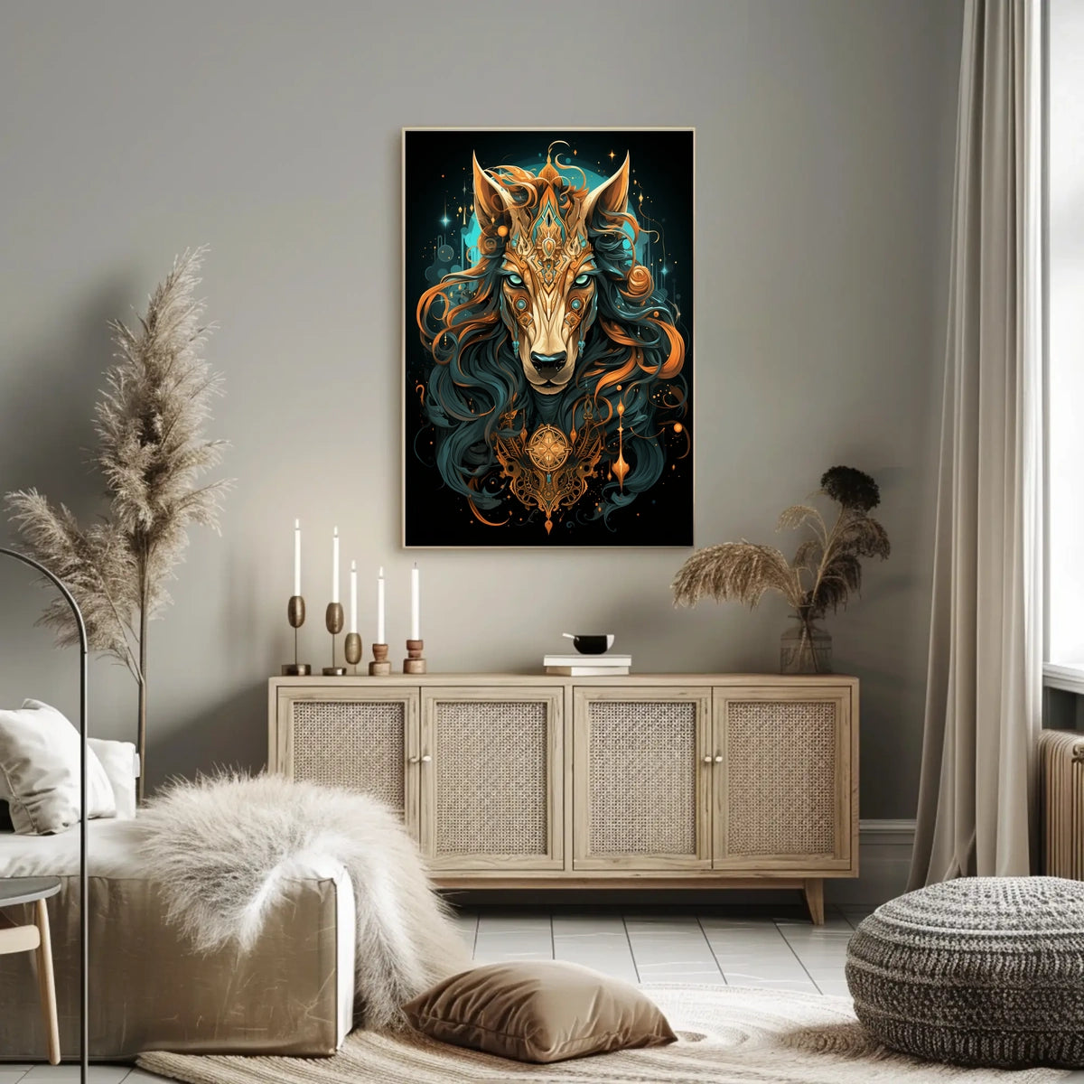 Celestial Guardian Mystic Wolf Digital Painting Poster