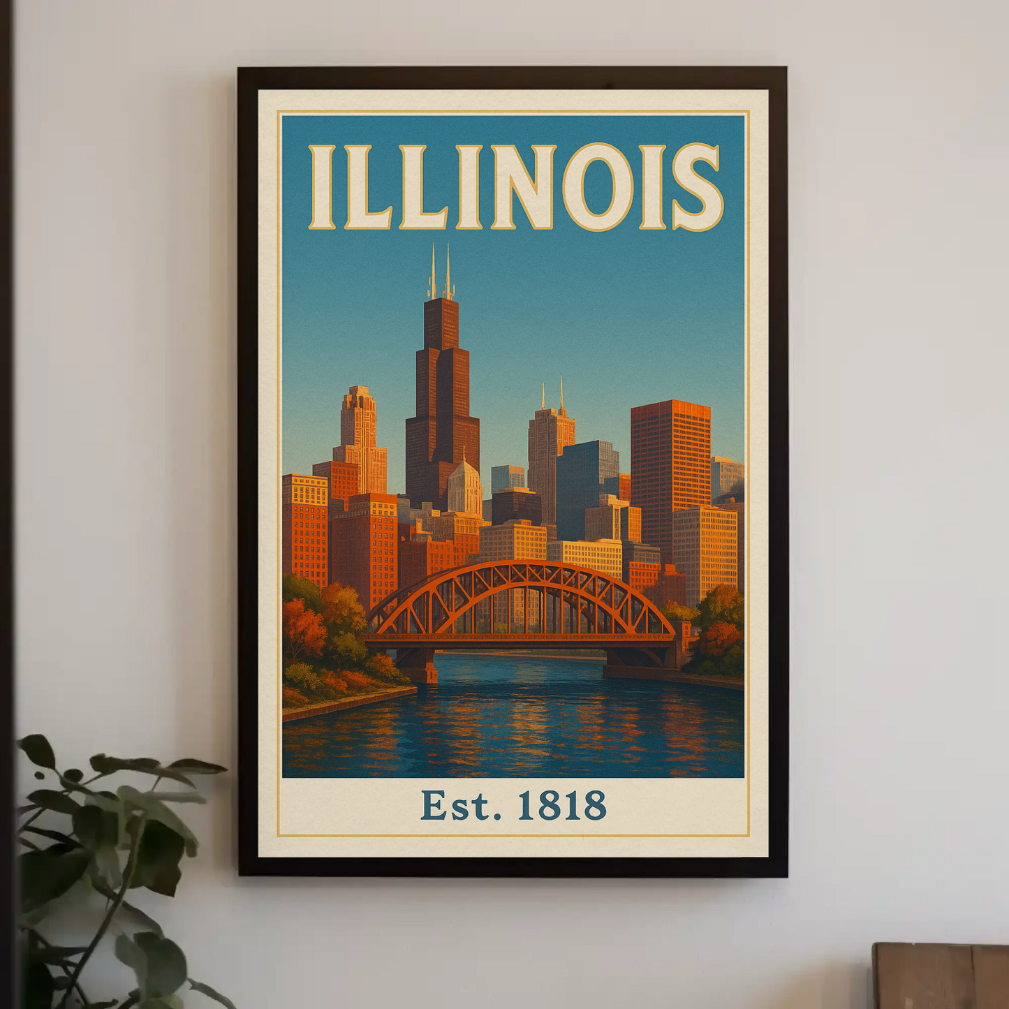 Vintage Inspired Illinois Landmarks and Culture Travel Poster
