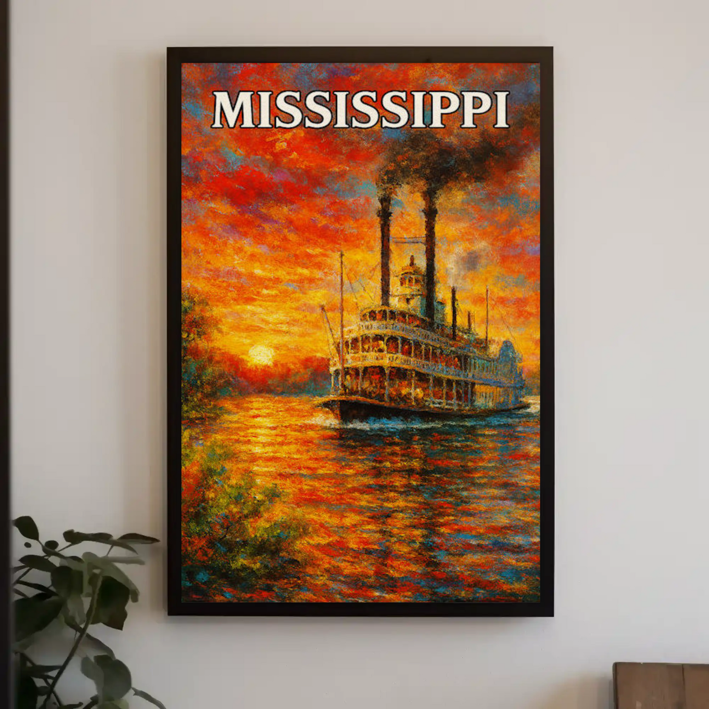 Mississippi Steamboat Sunset Impressionist River Art Poster