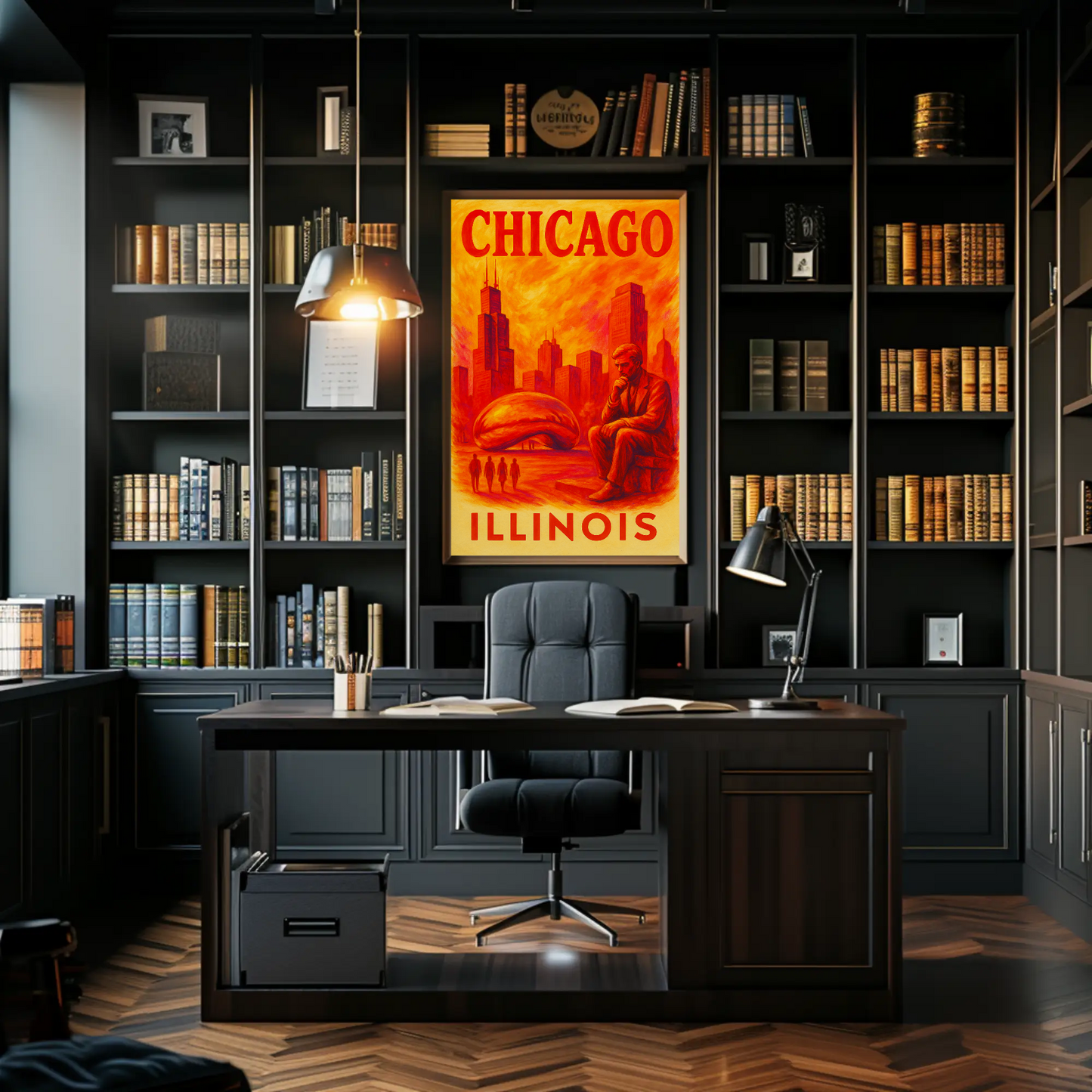 Chicago Skyline Bean Statue Modern Red Vintage Travel Poster Wall Art