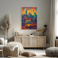 New York City Skyline At Sunset Poster Modern Wall Art