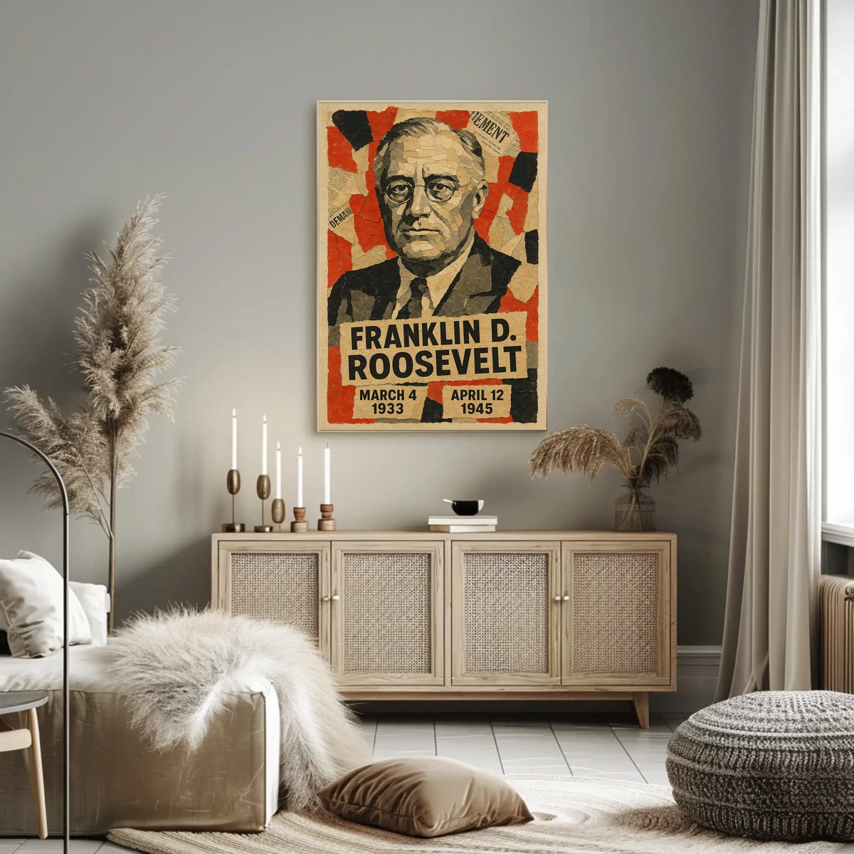 Franklin D. Roosevelt 32nd President of the United States Layered paper Collage Poster