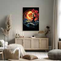 Mystical Red Tree Fantasy Landscape Art Poster