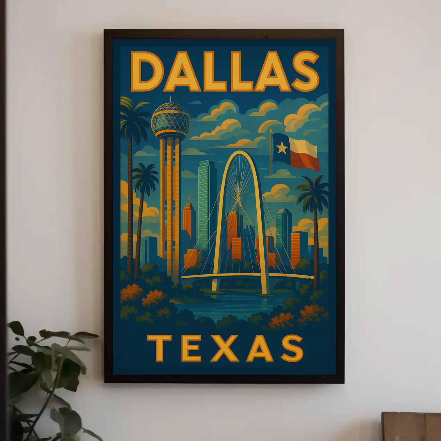Dallas Texas Skyline Bridge Travel Poster