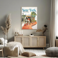 New York Skyline Carriage Travel Poster Vintage Wall Art